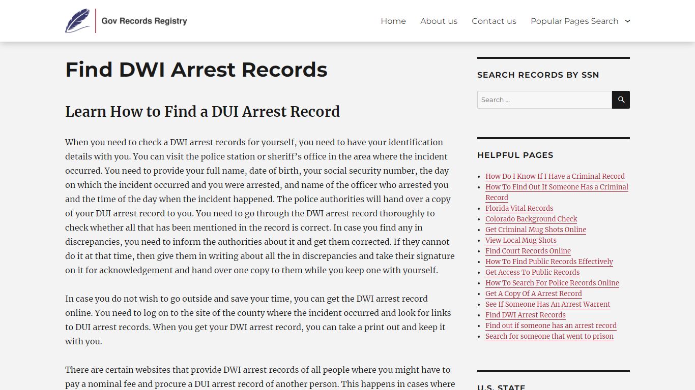 Find DWI Arrest Records | GovRecordsRegistry.org | DUI & DWI