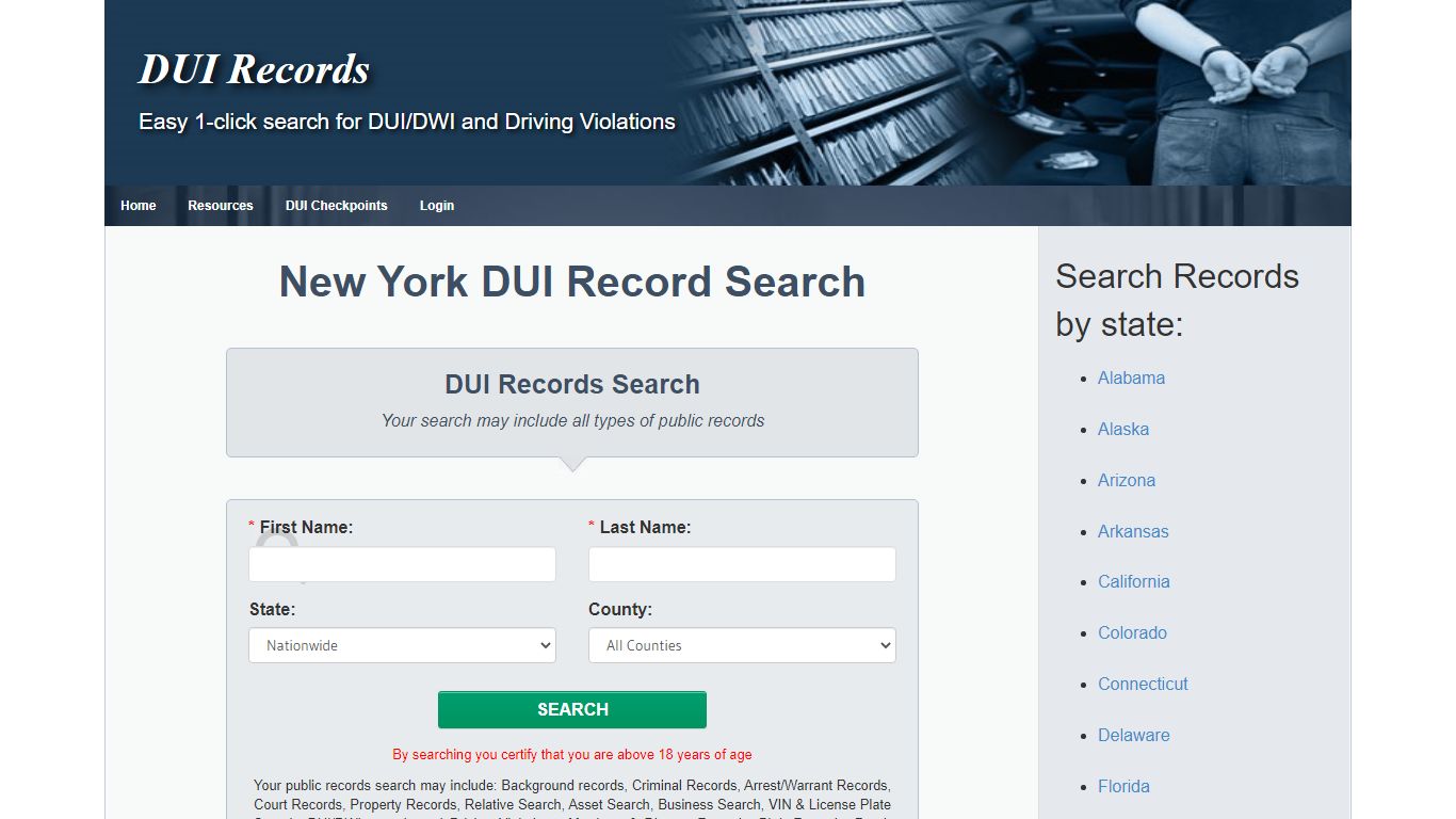 New York NY | DUI Records Search